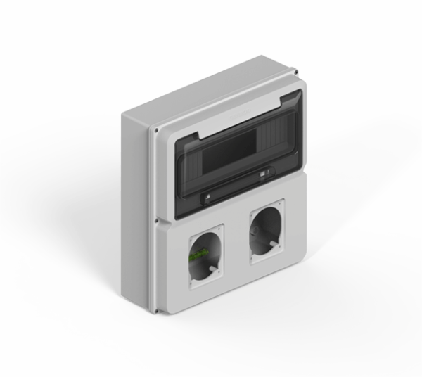 Caja IP65 P/12 polos DIN + 1 módulo P/2 tomas encapsuladas