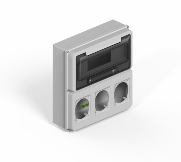 Caja IP65 P/12 polos DIN + 1 módulo P/3 tomas encapsuladas